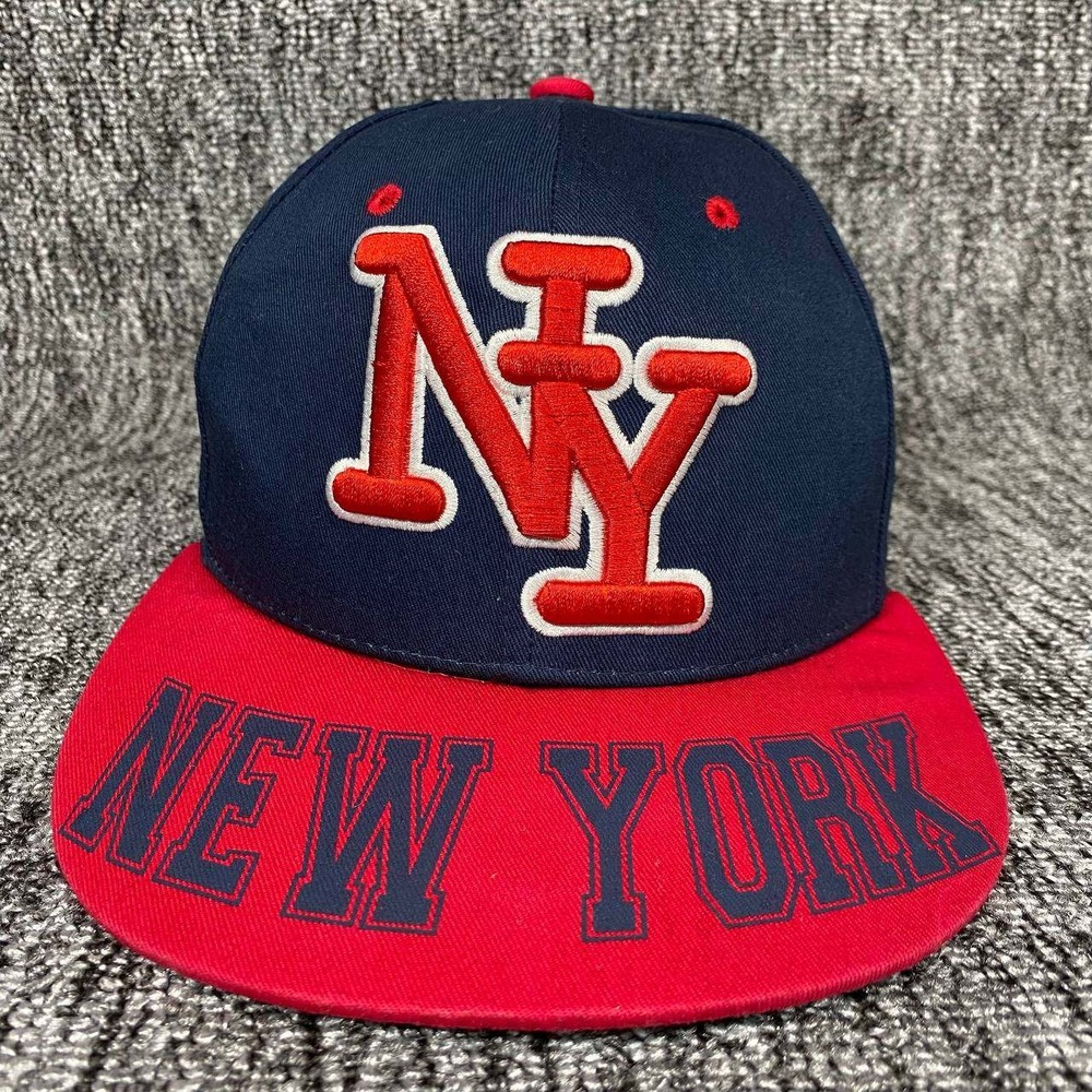 VTG New York Snapback Hat Mens OSFA Navy Red Embroidered Flat Brim Cap E-Flag